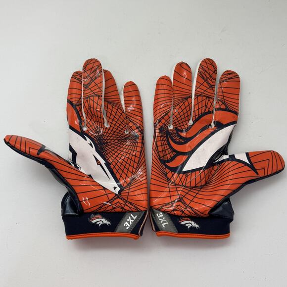 Denver Broncos Football Gloves Mens 3XL Orange Blue NFL Nike Receiver Team Logo - Picture 1 of 5